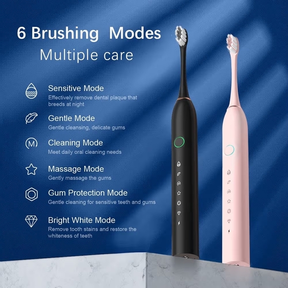 (1) X-2 Sonic Electric Toothbrush Black Rechargeable 4 Brush Heads New - Picture 4 of 11